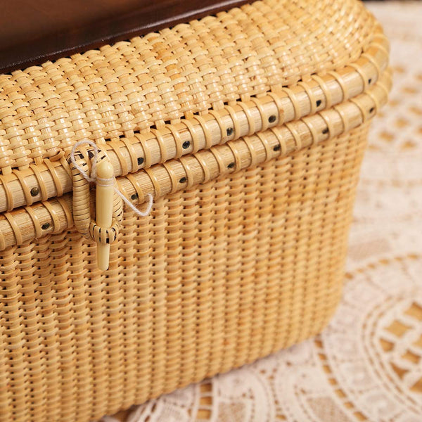 Rectangular Handwoven Rattan Storage Basket Set with Lid
