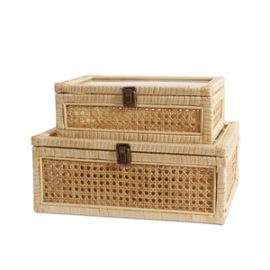 Rattan Decorative Boxes with Glass Lids – Set of 2