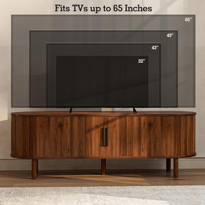 Mid-Century TV Stand with Sliding Doors & Storage Cabinets