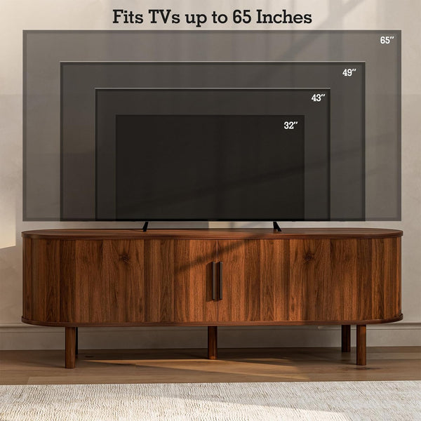 Mid-Century TV Stand with Sliding Doors & Storage Cabinets