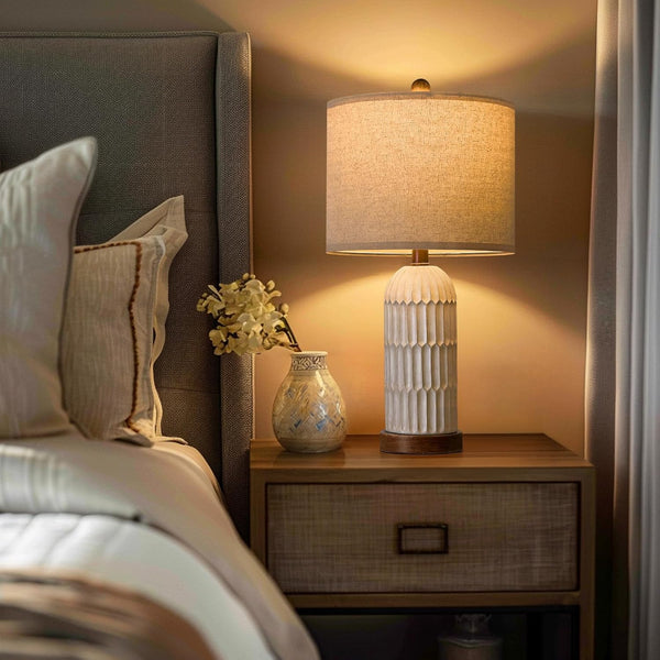 Farmhouse Bedside Table Lamps Set of 2 with USB Charging Ports
