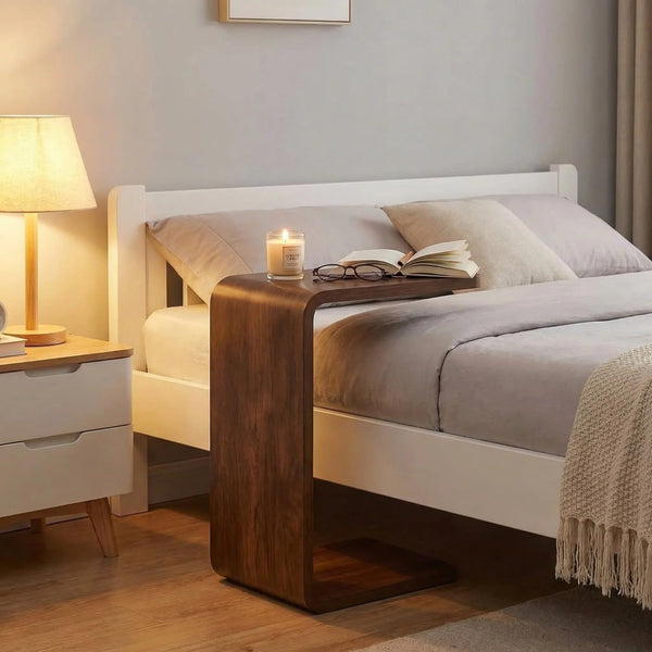 C Shaped End Table with Flip Top - Solid Wood Couch Side Table