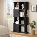 4-Tier Bookshelf with Sliding Door – Mid-Century Modern Freestanding Bookcase