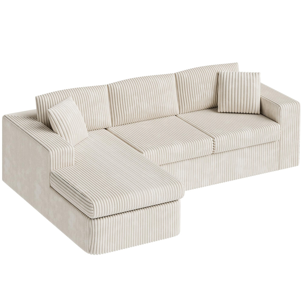 105" L-Shaped Sectional Sofa with Chaise – Corduroy Modular Couch
