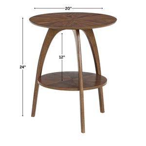 Round Wood End Table with Lower Shelf