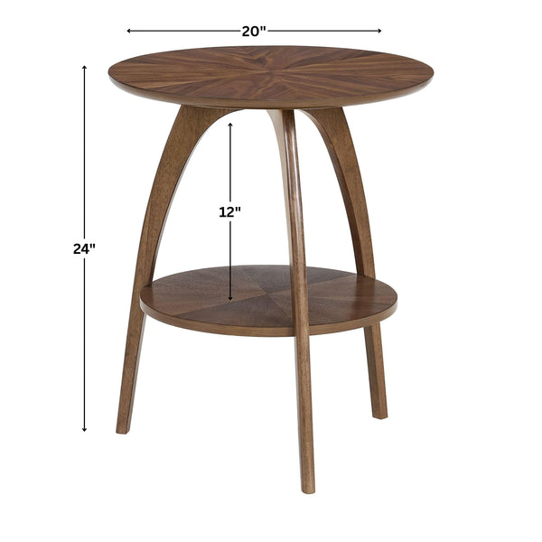 Round Wood End Table with Lower Shelf