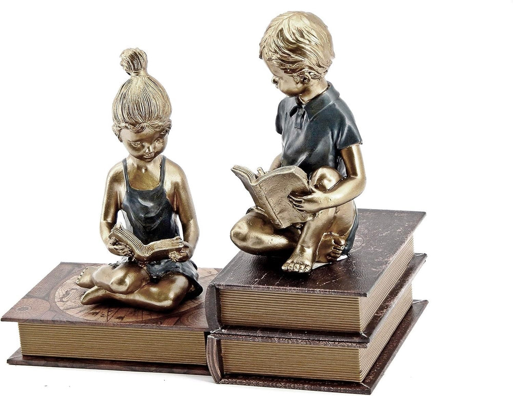 Boy Girl Reading Scholar Decorative Bookends 8 Inch