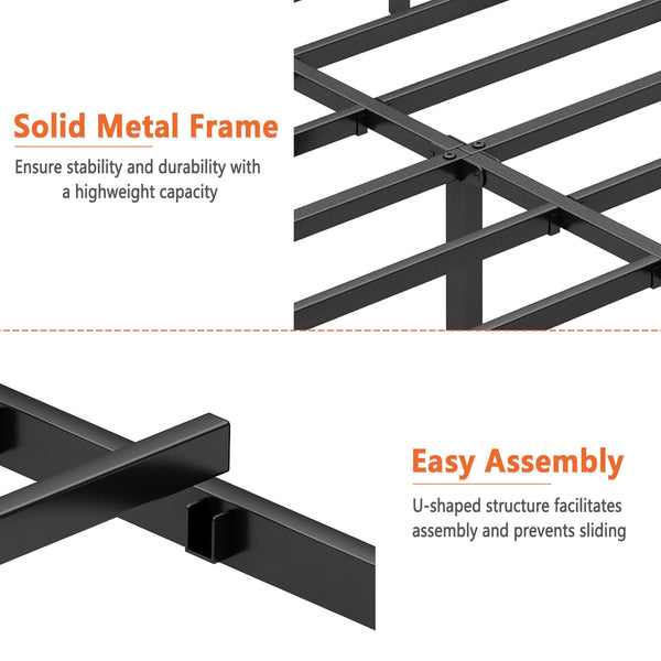 Metal Platform Bed Frame with Storage & Steel Slat Support