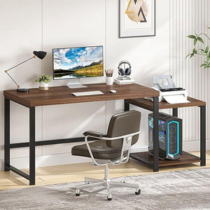 63-Inch Computer Desk with Printer Shelf & PC Tower Stand