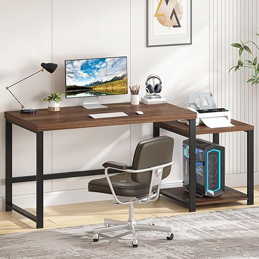 63-Inch Computer Desk with Printer Shelf & PC Tower Stand