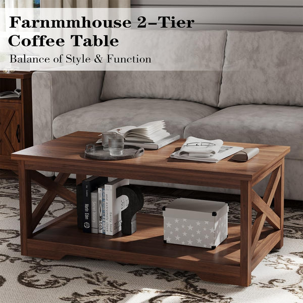Farmhouse Rustic Coffee & End Table Set of 3 with Charging Station