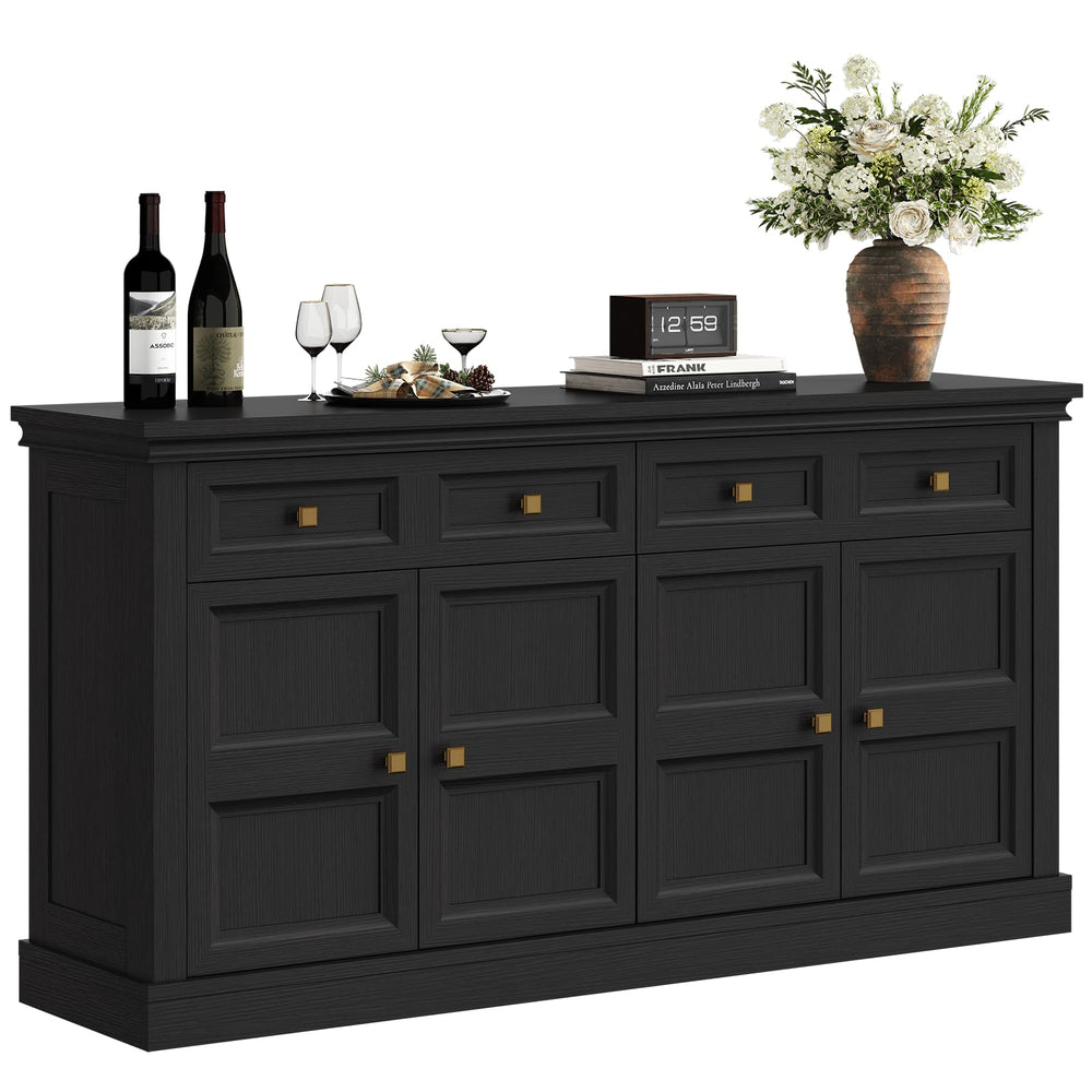 63-Inch Buffet Cabinet with Storage, 4 Doors, Drawers & Shelves