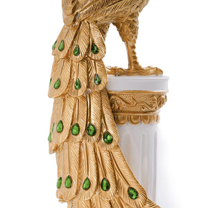 Decorative Peacock Statue – Resin Art Deco Sculpture (White & Gold)
