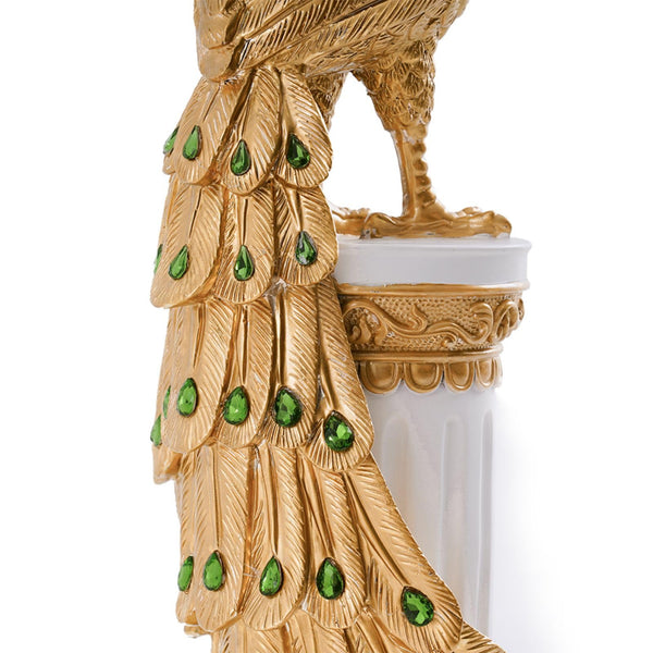 Decorative Peacock Statue – Resin Art Deco Sculpture (White & Gold)
