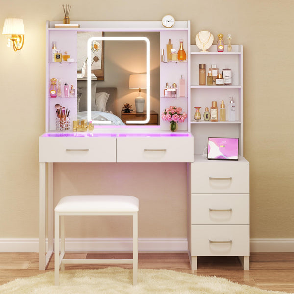 Makeup Vanity Desk with Mirror, Lights & Stool