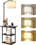 Floor Lamp with Side Table & Charging Station – 3-Color LED
