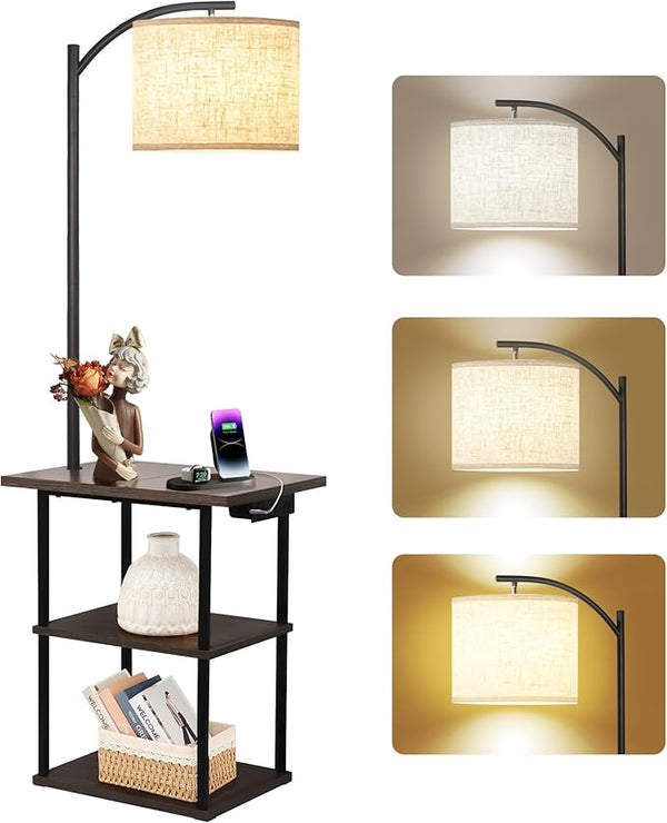 Floor Lamp with Side Table & Charging Station – 3-Color LED