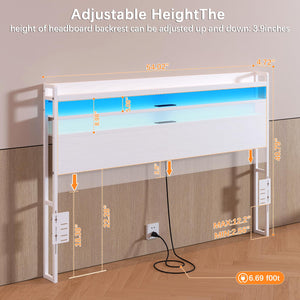Full Size Headboard with Outlets, USB, LED Light & Storage Shelf
