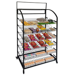 6-Tier Metal Retail Display Rack with Wheels and Header Holder
