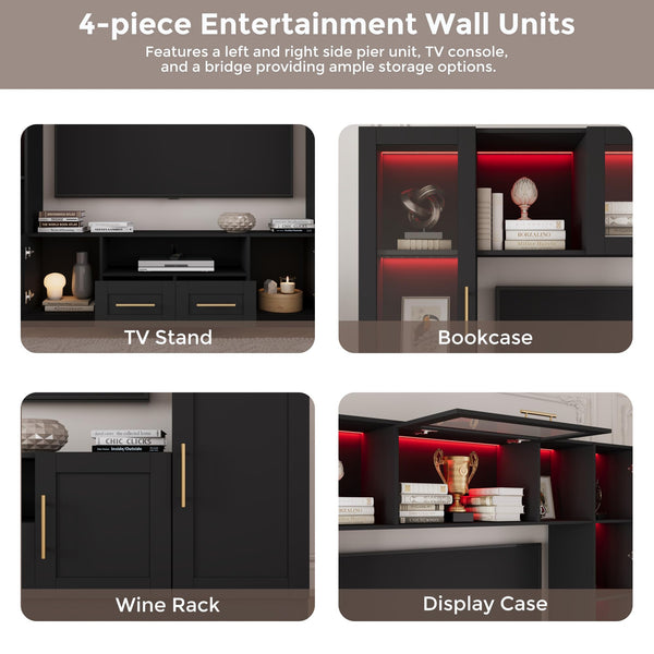 94" Wall Unit Entertainment Center with LED Lights
