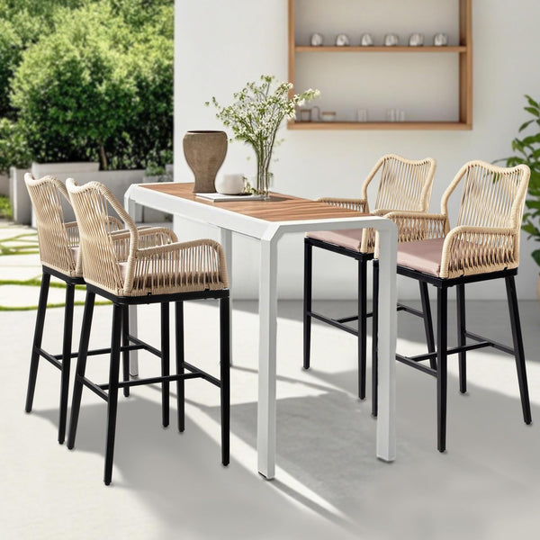 Outdoor Wicker Bar Stools Set of 2 with Cushions & Backrest