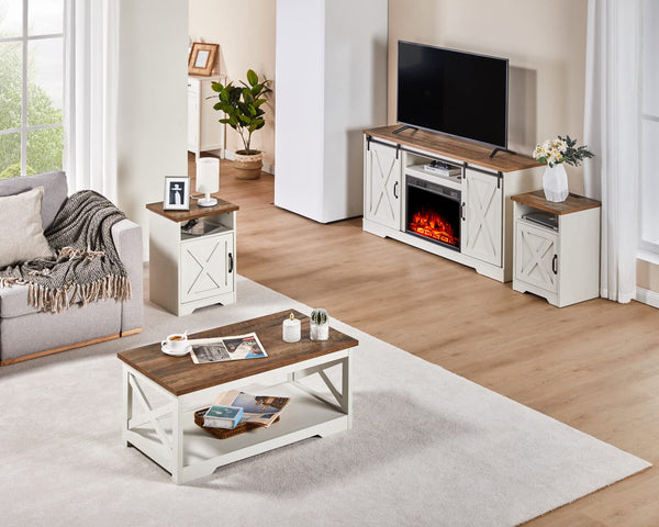 5-Piece Farmhouse Living Room Set with Electric Fireplace TV Stand