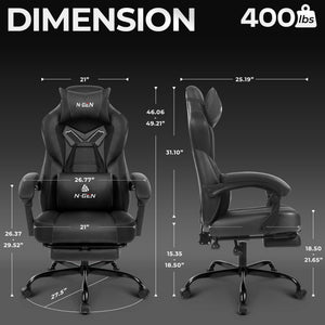 Big & Tall High-Back Gaming Chair with Footrest & Lumbar Support