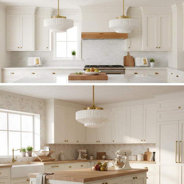 Vintage Milk Glass Pendant Light – White Floral, E26