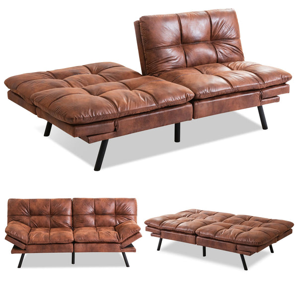 71" Convertible Futon Sofa Bed with Adjustable Backrest & Armrest
