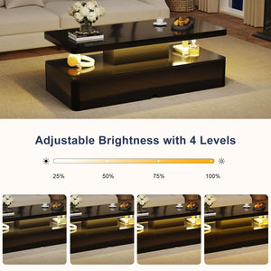 LED Coffee Table with 2-Tier Storage
