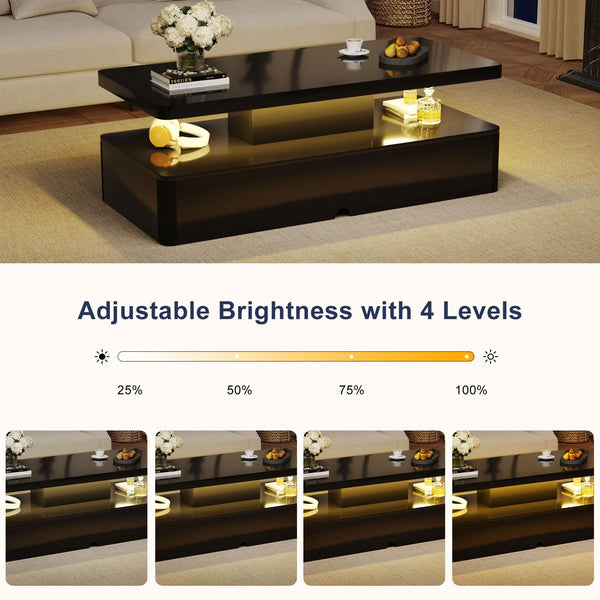 LED Coffee Table with 2-Tier Storage