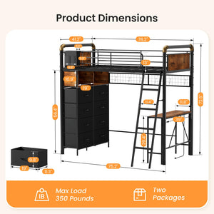Twin Loft Bed with Desk and Storage