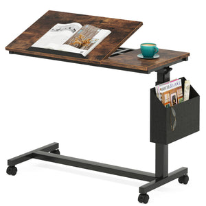 Height Adjustable C-Shaped End Table with Wheels & Tiltable Top