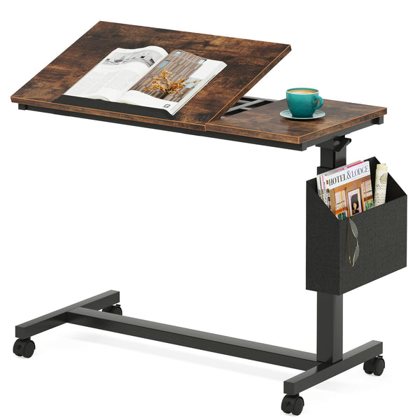Height Adjustable C-Shaped End Table with Wheels & Tiltable Top