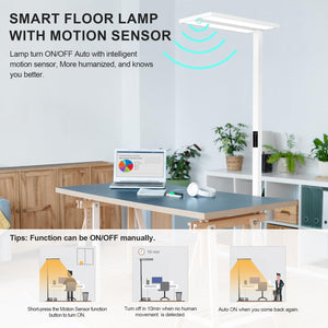 76" Motion Sensor Floor Lamp – 105W Dimmable LED, Full Spectrum, 8400LM
