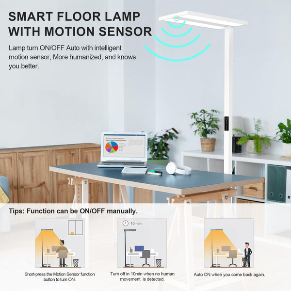 76" Motion Sensor Floor Lamp – 105W Dimmable LED, Full Spectrum, 8400LM