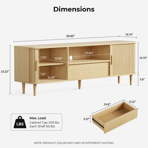 Modern Fluted TV Stand with Sliding Doors — Oak, Fits TVs Up to 80"
