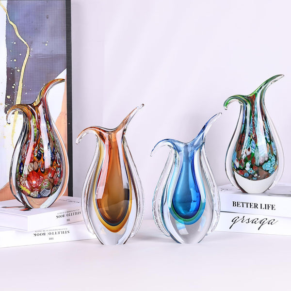 Hand Blown Glass Vase – Murano Style Ellipse Flower Vase