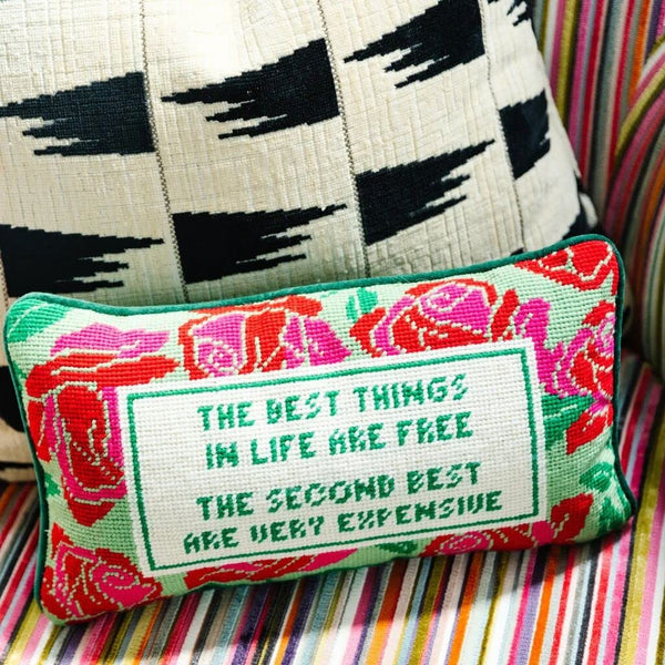 Handmade Needlepoint Decorative Throw Pillow – Green, 9" x 15"