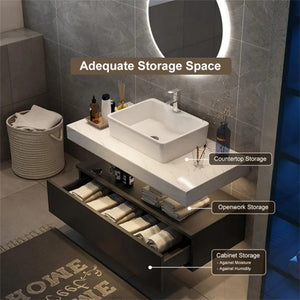 35" Floating Bathroom Vanity with Sintered Stone Countertop & Ceramic Sink