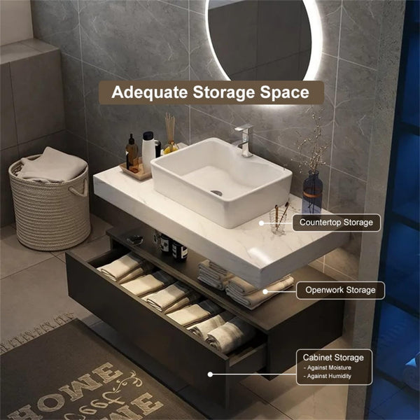 35" Floating Bathroom Vanity with Sintered Stone Countertop & Ceramic Sink