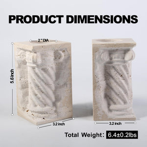 Marble Bookends with Pen Holder & Vase – Set of 2