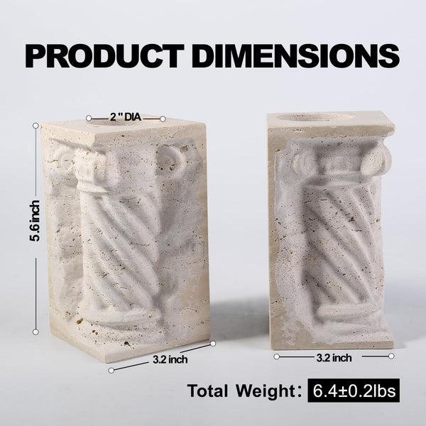 Marble Bookends with Pen Holder & Vase – Set of 2