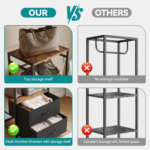 Narrow Clothes Rack with Drawers