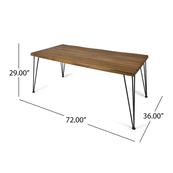 72" Acacia Wood Outdoor Dining Table with Iron Hairpin Legs