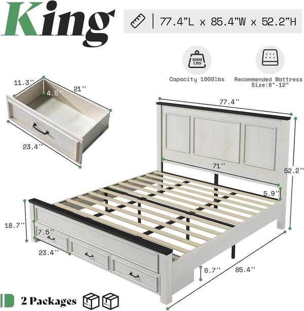 5-Piece King Farmhouse Bedroom Set with Dressers & Nightstands