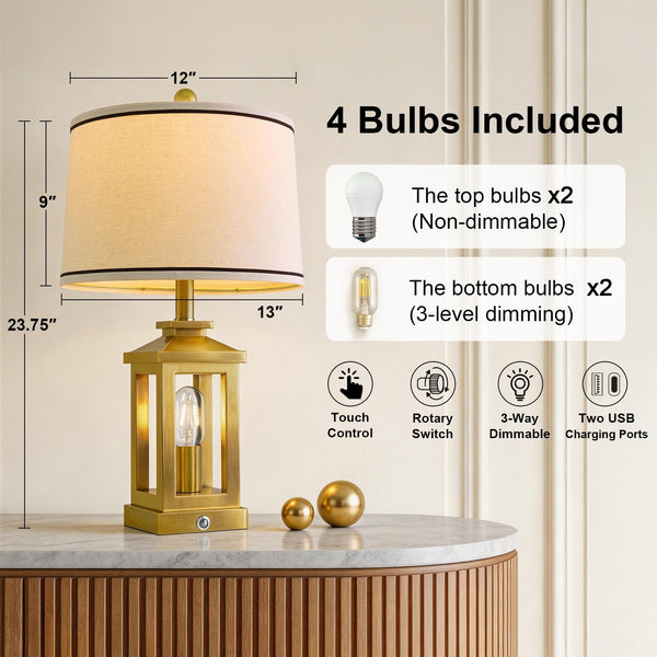 Dimmable Touch Table Lamp with USB Ports & Night Light
