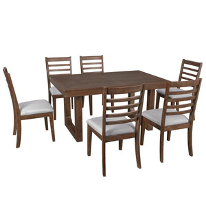 7-Piece Extendable Farmhouse Dining Table Set with 6 Upholstered Chairs