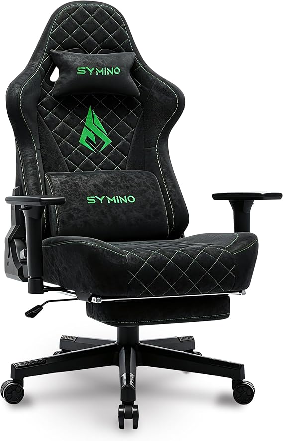Gaming Chair with Footrest, 2D Armrests, 150° Recline, High Back Ergonomic Chair