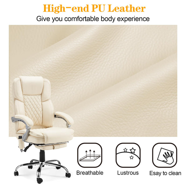 Executive Office Chair with Footrest, Massage & Heat